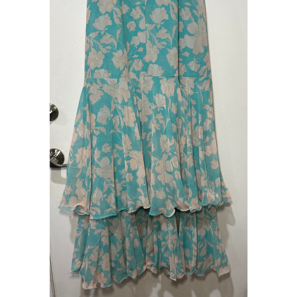 Hutch Trinity Ruffled Chiffon Wrap Maxi Dress Teal Floral Size Large NWT Wedding - Picture 13 of 14